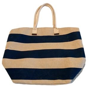 Large Navy & Tan Striped Beach Tote